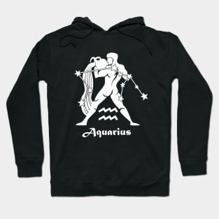 Aquarius - Zodiac Astrology Symbol with Constellation and Water Bearer Design (White on Black Variant) Hoodie